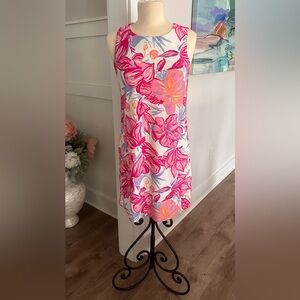 Aryeh Sleeveless Floral Shift Dress Size Small Pink Blue Tropical Print